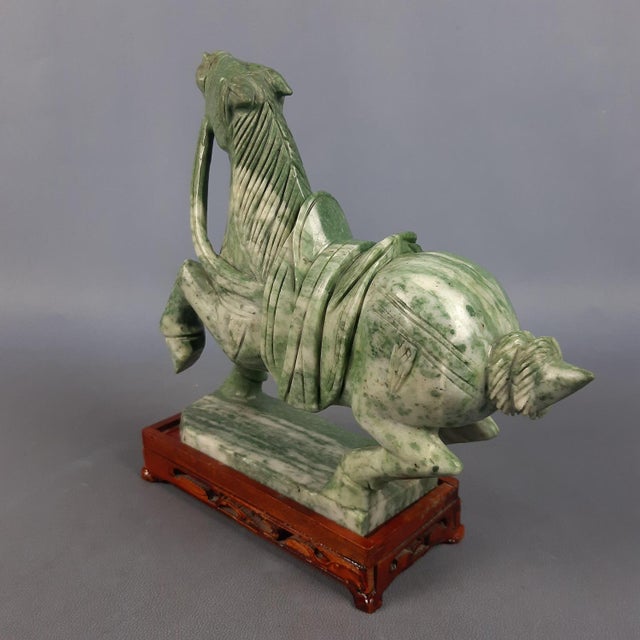 Chinese Jade Horse Sculpture on Wooden Base, 20th Century For Sale - Image 6 of 18