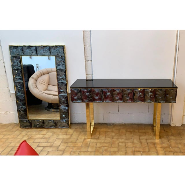Brass Contemporary Italian Murano Glass and Brass Console For Sale - Image 8 of 11