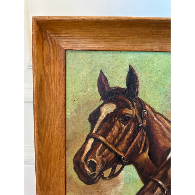 Wood Vintage 1959 Equestrian Horse Portrait Oil Painting - Signed & Framed For Sale - Image 7 of 16