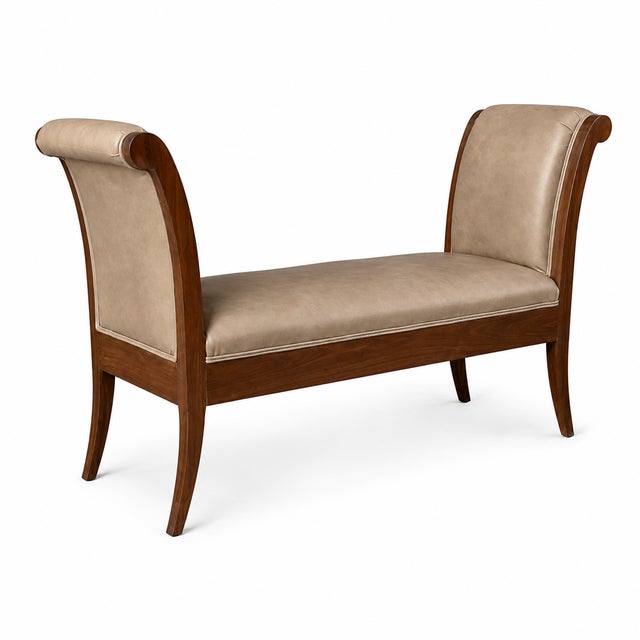 Modern Klismos Walnut Leather Bench For Sale - Image 3 of 4