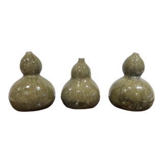 Set of 3 Chinese Style Green Glaze Gourd Vase, Mid 20th Century For Sale