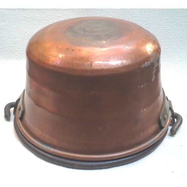 Antique Solid Copper Hanging Hearth Pot Pan With Riveted Wrought Iron Handle For Sale - Image 4 of 7