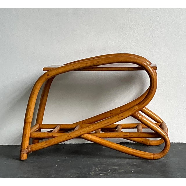 Paul Frankl Vintage 1950s Bent Rattan Side Table For Sale - Image 4 of 12