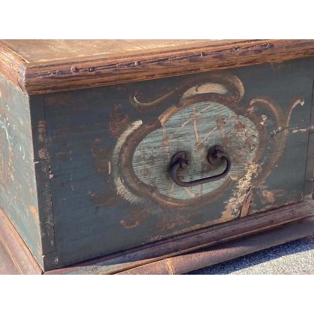 Wood Mid 19th Century Pine Trunk or Blanket Chest in Original Paint For Sale - Image 7 of 15