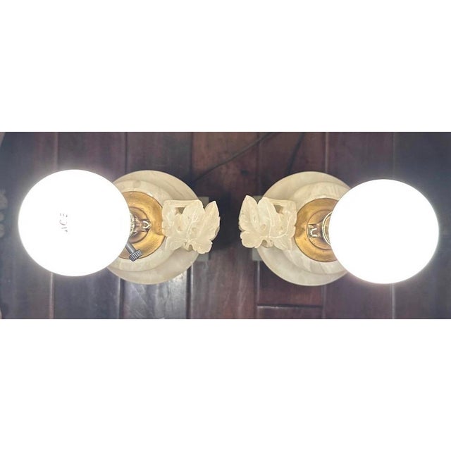 1920s Large Pair of Hand-Carved French Alabaster Neoclassical Urn Table Lamps For Sale - Image 18 of 18