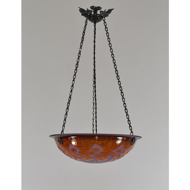 French Art Deco Pendant Light by Le Verre Francais Schneider - 1925 Cameo Chandelier France For Sale - Image 6 of 15
