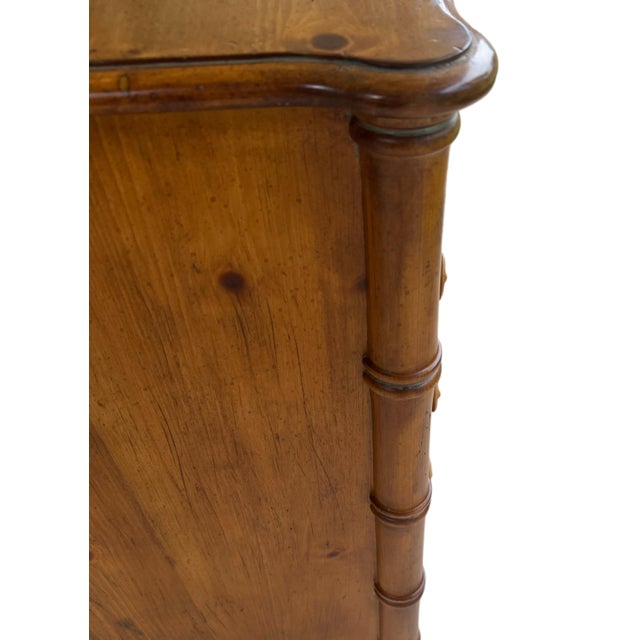 Coastal Knotty Pine Bowed Front Faux Bamboo Console/Chest For Sale - Image 3 of 13