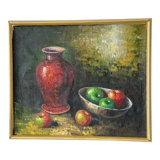 20 Th C Dark Academia - Still Life Painting With Apples For Sale