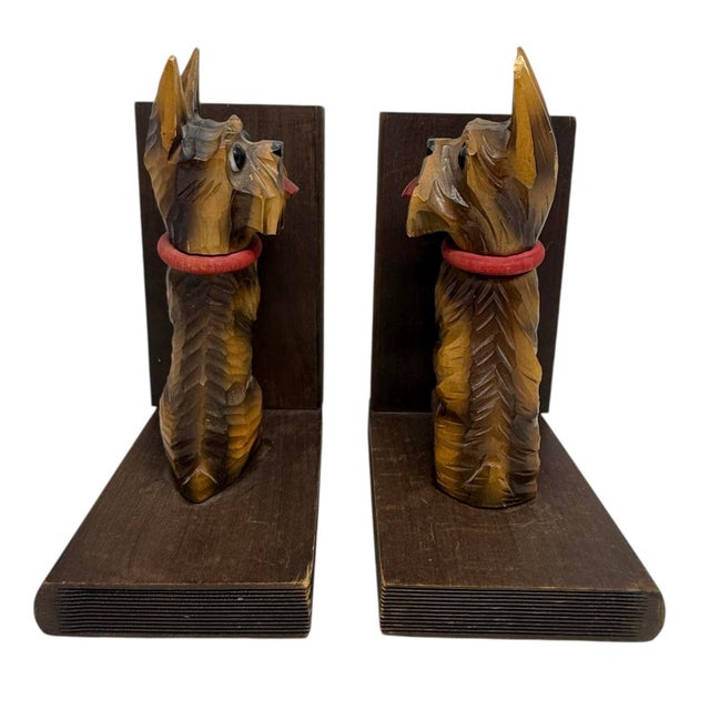Wood Hand-Carved Mid-Century Scottish Terrier Bookends – Vintage Whimsy For Sale - Image 7 of 12
