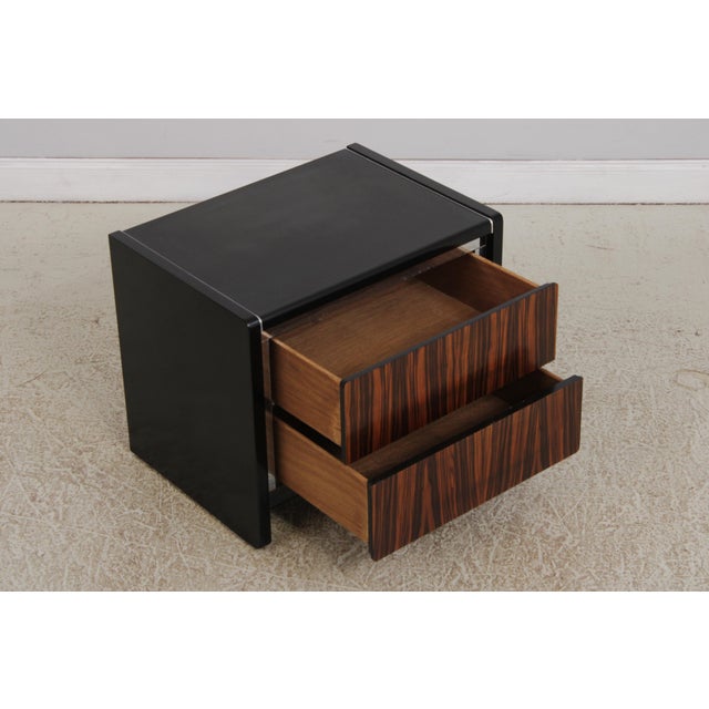 John Stuart Pair John Stuart Mid Century Modern Ebony & Chrome Nightstands For Sale - Image 4 of 14