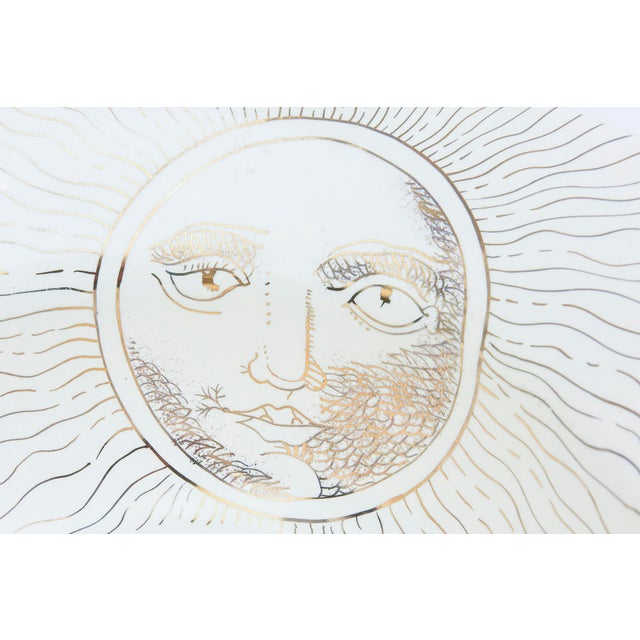 Signed Large Artisan Ceramic Bowl With Gold Band and Sun Face in Fornasetti Style, 90's For Sale In Miami - Image 6 of 11
