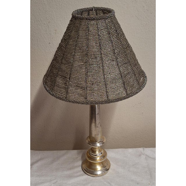 Vintage Metal Table Lamp with Glass Bead Shade, 1970s For Sale - Image 4 of 9