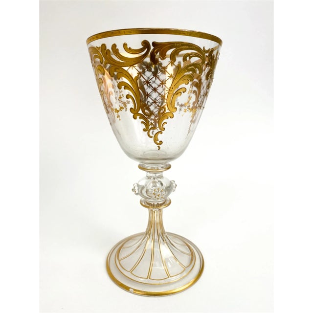 Art Deco 1920s Antique Gilded Venetian Wine Glasses - Set of 8 For Sale - Image 3 of 8