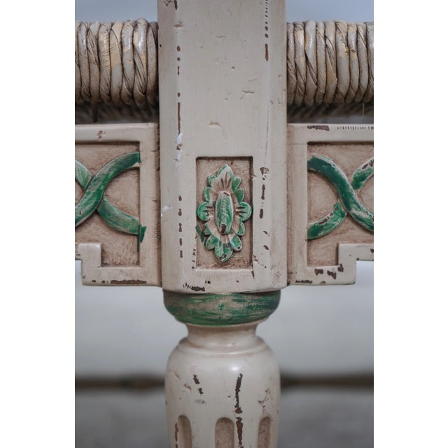 Country French Paint Decorated Rush Seat Settee For Sale - Image 10 of 12