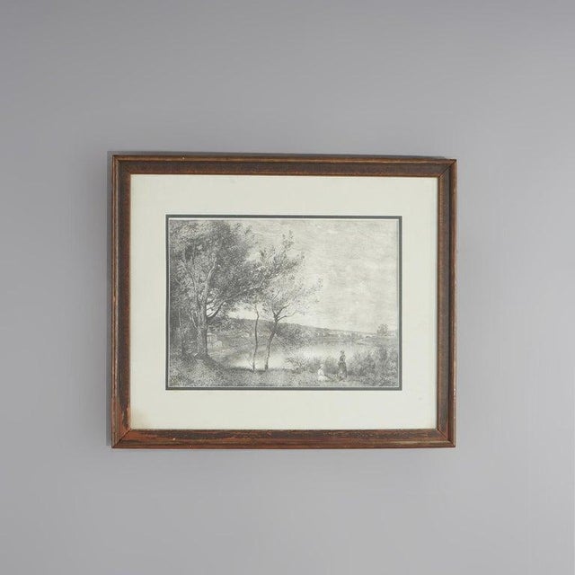 A 20th-century print replicating the style of Jean-Baptiste-Camille Corot, a renowned French Impressionist. The artwork...