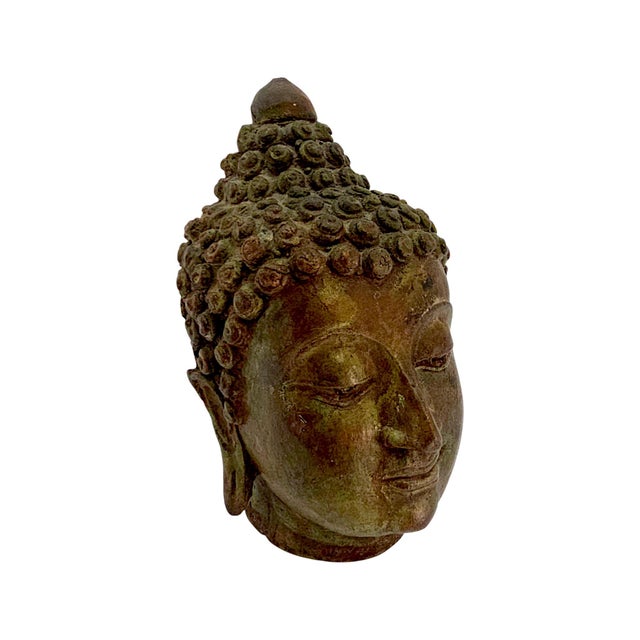 20th Century Thai Sukhothai-Style Patinated Bronze Buddha Head For Sale - Image 4 of 11