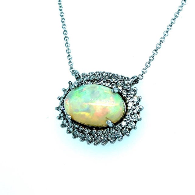 Natural Opal Diamond Pendant Necklace 14k Gold 5.81 TCW Certified For Sale - Image 4 of 7