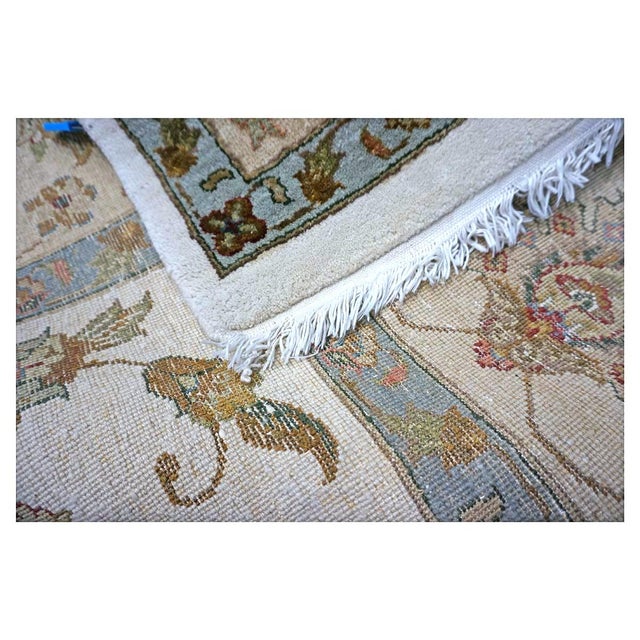 Indian Tabriz Wool & Silk 9x12 White Ivory, Tan, Blue, & Green Handmade Area Rug #1144267 For Sale - Image 9 of 9