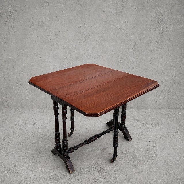 Small Victorian Teak and Mahogany Gateleg Side Table, 1890s For Sale - Image 3 of 10