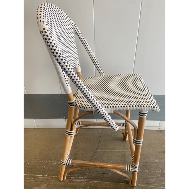 French Parisian Bistro Style Rattan Counter Height Stool, Black & White