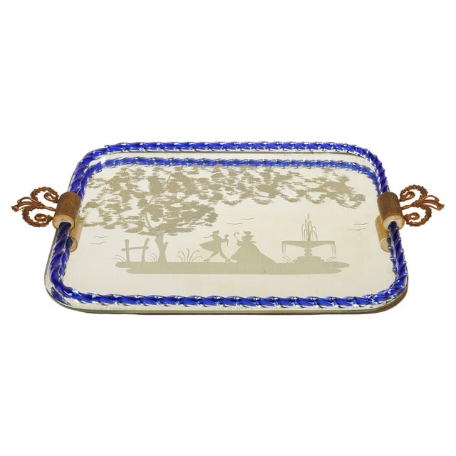 Italian Mirror-Engraved Murano Glass Serving Tray by Ercole Barovier, 1950s For Sale