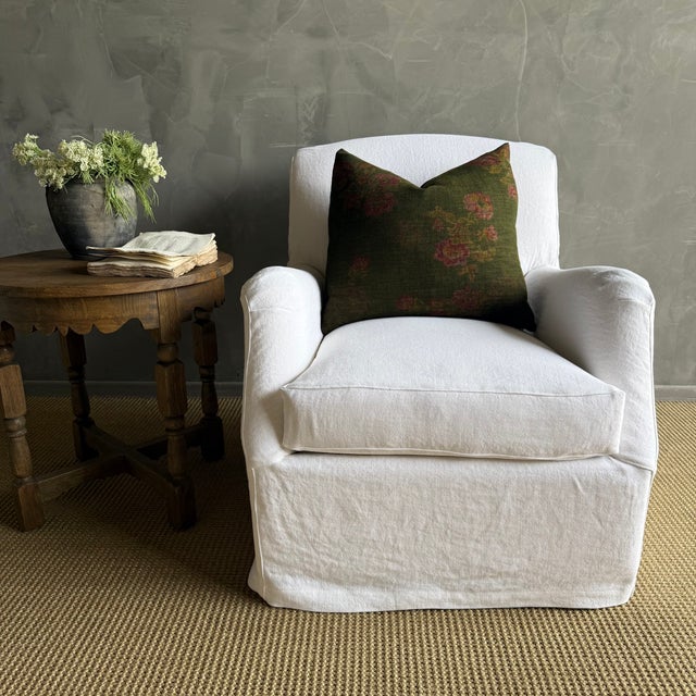 Mid-Century Modern Custom Slip Covered Linen English Arm Chair Made to Order With Down Cushion For Sale - Image 3 of 9