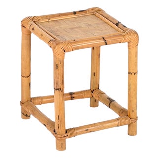 Square Side Table in Wicker and Rattan from Vivai Del Sud, Italy, 1970s For Sale