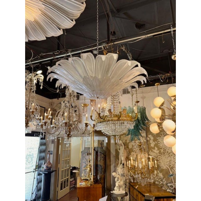 Modern Modern Murano Frost Glass Flower Form Flush Mount Chandelier For Sale - Image 3 of 5