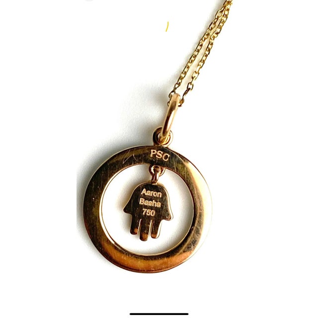 2000 - 2009 18k Yellow Gold Aaron Basha Vintage Diamond Enamel Hamsa Charm Necklace Pendant For Sale - Image 5 of 8