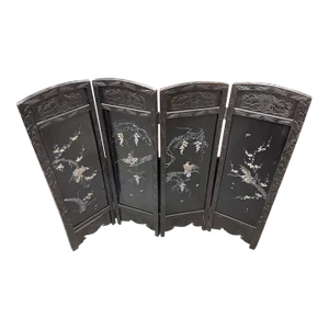 Antique Asian Four Panel Folding Screen Mother of Pearl Inlay
