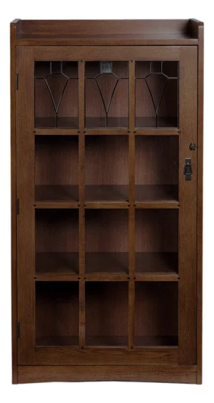 Mission Leaded Glass Bookcase With Lock & Key - Walnut