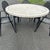 American 1980s Attributed to Brown Jordan Stone Top Table and 6 Metal Chairs With Stand For Sale - Image 3 of 5