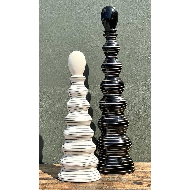 Vintage Tall Striped Studio Pottery Vases - Set of 2 For Sale - Image 4 of 12