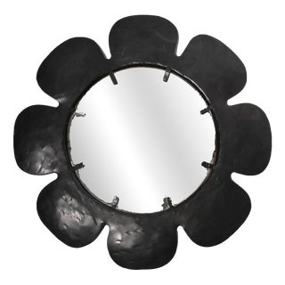 Vintage Eight Petal Hand-Hammered Cast Iron Wall Mirror, 1950s For Sale
