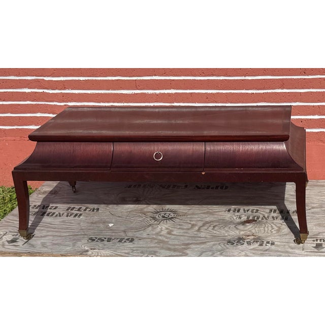 American Canterbury Mahogany Designer Michael Berman Limited Brass Castered Cocktail Coffee Table For Sale - Image 3 of 12