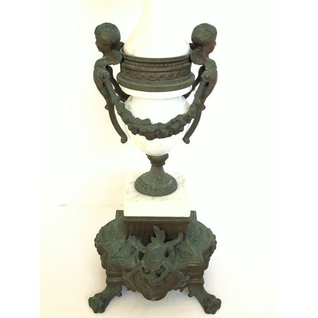 Verdigris Pair of Italian Louis XIV Brevetto Marble Candelabras/Unlacquered Brass For Sale - Image 8 of 10