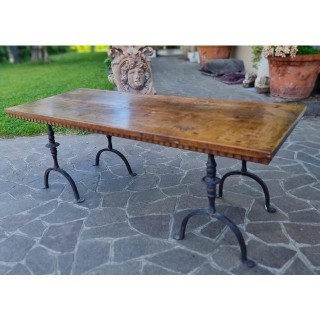 17th Century Coffee Table with Walnut Top and Forged Iron Base, 1670 For Sale - Image 5 of 11