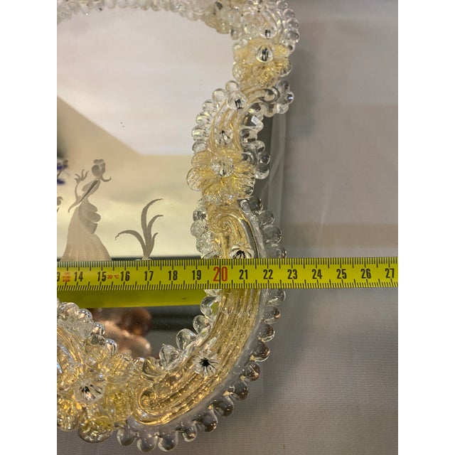 Glass Contemporary Venetian Table Mirror Frame With Trasparent and Gold-Leaf Flowers With Engraving Decorations Murano Style Glass For Sale - Image 7 of 8