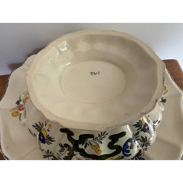 1960’s Italian Faience Majolica Tureen With Lid, Ladle, and Underplate For Sale - Image 10 of 11