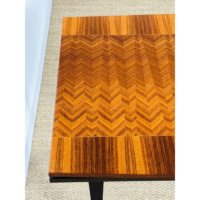 Black Art Deco Varnished Chevron Marquetry Dining Table with Extensions, 1940s For Sale - Image 8 of 18