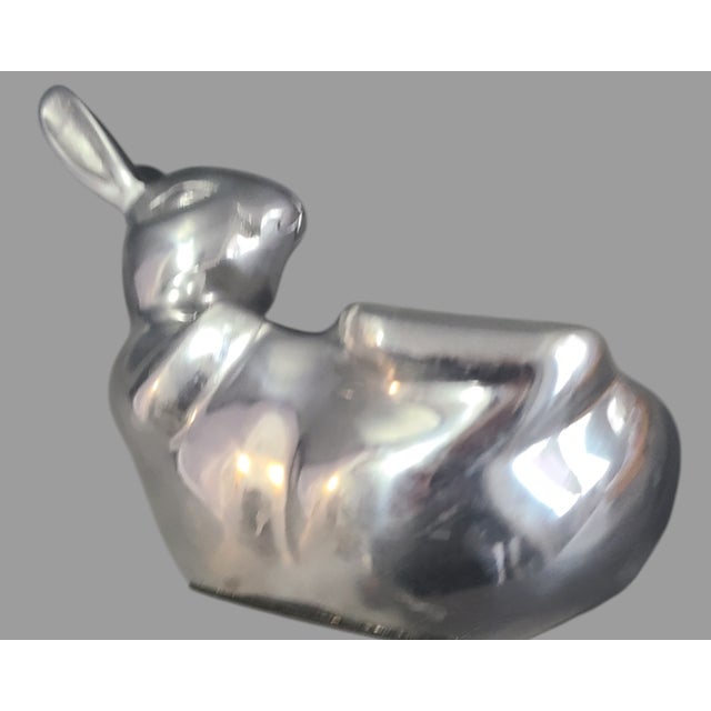 Late 20th Century Vintage Polished Aluminum Whimsical Bunny Rabbit Pearl Coated Trinket Holder Candy Dish For Sale - Image 5 of 7