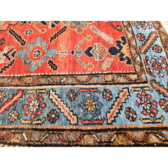 Vintage Persian Malayer Area Rug, Hand-Knotted Wool, Geometric Pattern, 4x6, Red & Blue For Sale - Image 10 of 14