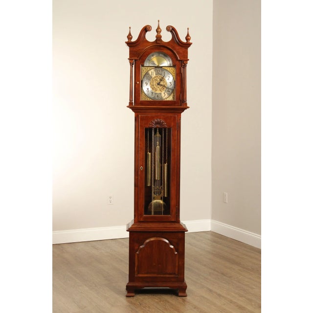 Ethan Allen Chippendale Style Cherry Grandfather Clock For Sale - Image 10 of 12