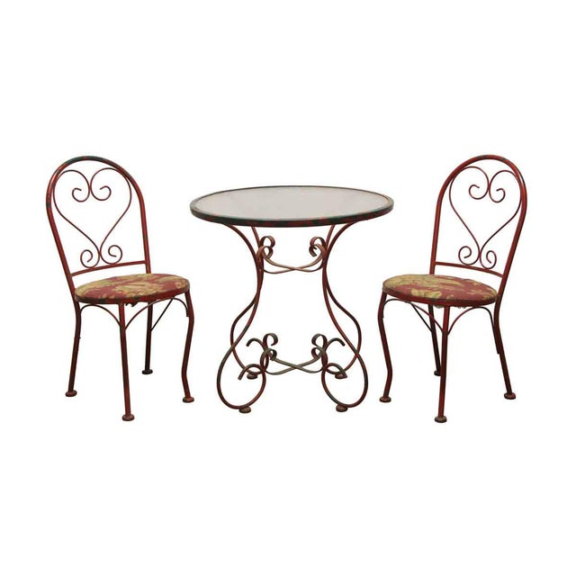 Vintage Red Steel Glass Top Outdoor Patio Table Set Set Of 3 Chairish