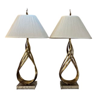 1990s Pair Iconic Chapman Brass Flame Table Lamps For Sale