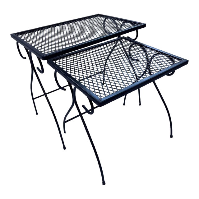 Salterini Style Mid Century Modern Iron Nesting Tables, 2 Pieces For Sale