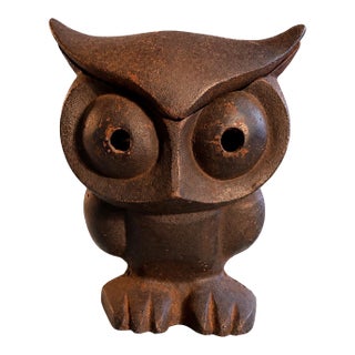 Vintage Mid-Century Japanese Hand-Cast Iron Owl Oversized Candle Lantern/Incense Burner For Sale