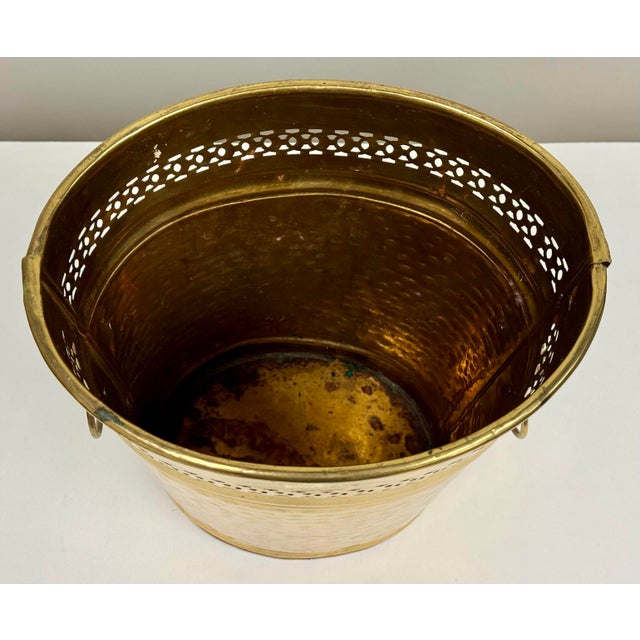 Vintage Hammered Brass Lion Handle Wastebasket or Umbrella Stand For Sale - Image 9 of 9