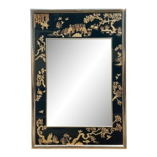 Vintage Black & Gold Chinoiserie Wall Mirror For Sale