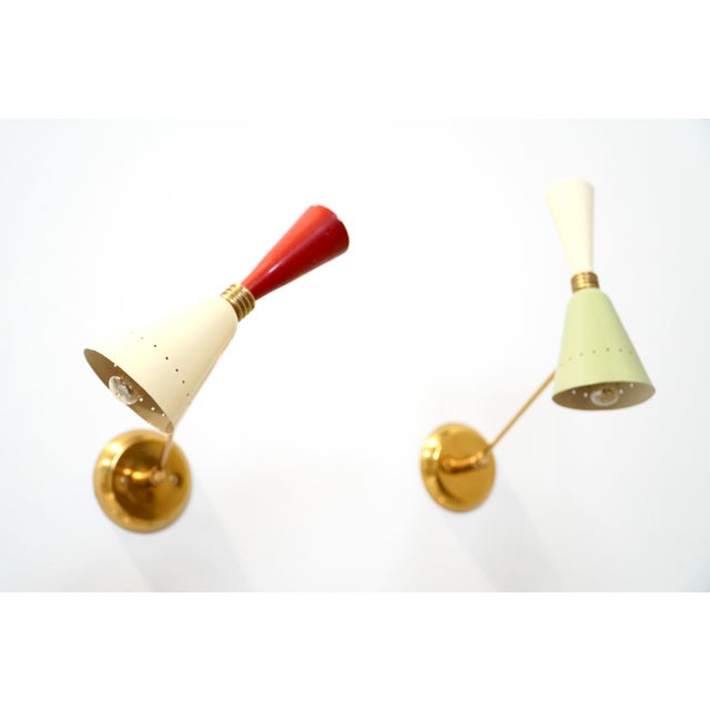 Mid-Century Modern Vintage Italian Diabolo Wall Lamps, 1950s, Set of 2 For Sale - Image 3 of 12